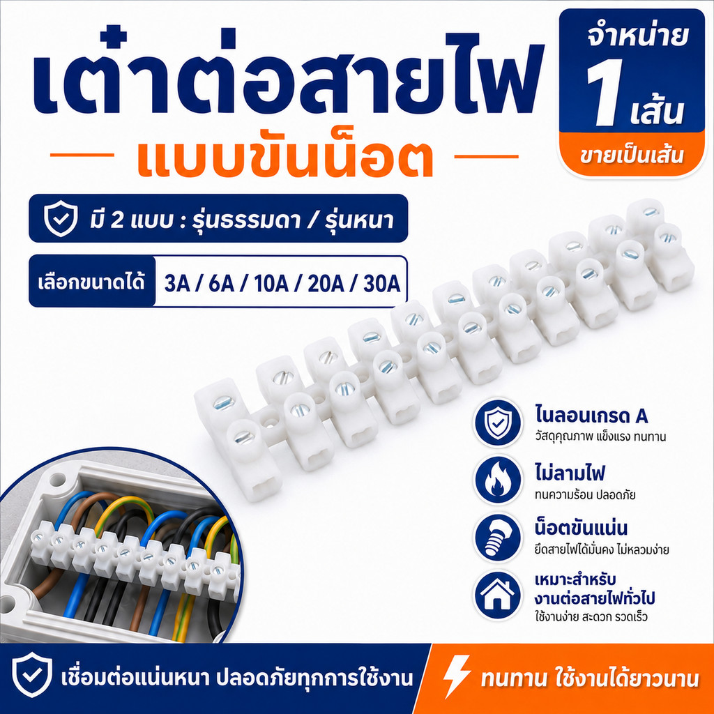 Haloshi SLW เต้าต่อสายไฟ Nylon 6,6 ทนความร้อน ไม่เปราะ 3A 6A 10A 20A 30A แบบบางและหนา ใช้งานง่าย แข็