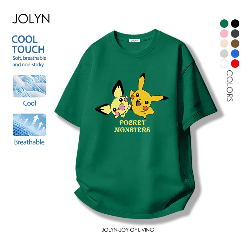 เสื้อยืดแขนสั้น เนื้อผ้านุ่มเย็นสบาย ตัดเย็บดี คอกลม Pokemon Pikachu ลายพิมพ์การ์ตูนน่ารัก แนวโน้ม fashion (พร้อมส่ง)