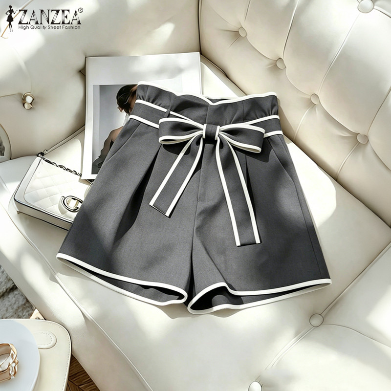 ZANZEA ใส่ ซานเซีย ผู้หญิงเกาหลีสบายๆหลวมกระเป๋าด้านข้างเอวยางยืดกางเกงขาสั้นขากว้าง — صورة 4