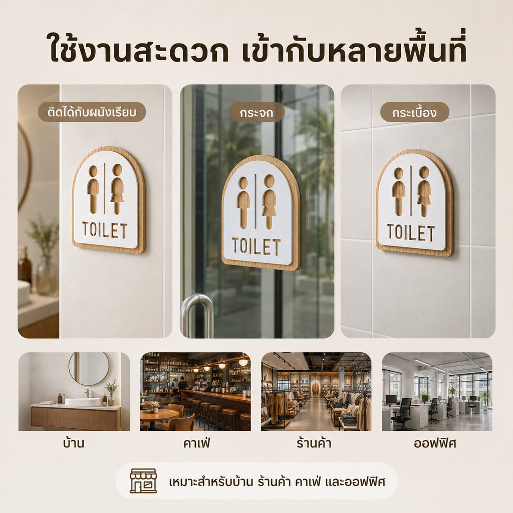 【🛻ส่งไว】 ป้ายห้องน้ำอะคริลิค กันสนิมกันรา มีเทปสองหน้า ติดง่าย 12x12ซม. เหมาะร้าน ออฟฟิศ บ้าน แยกห้องชายหญิงชัดเจน