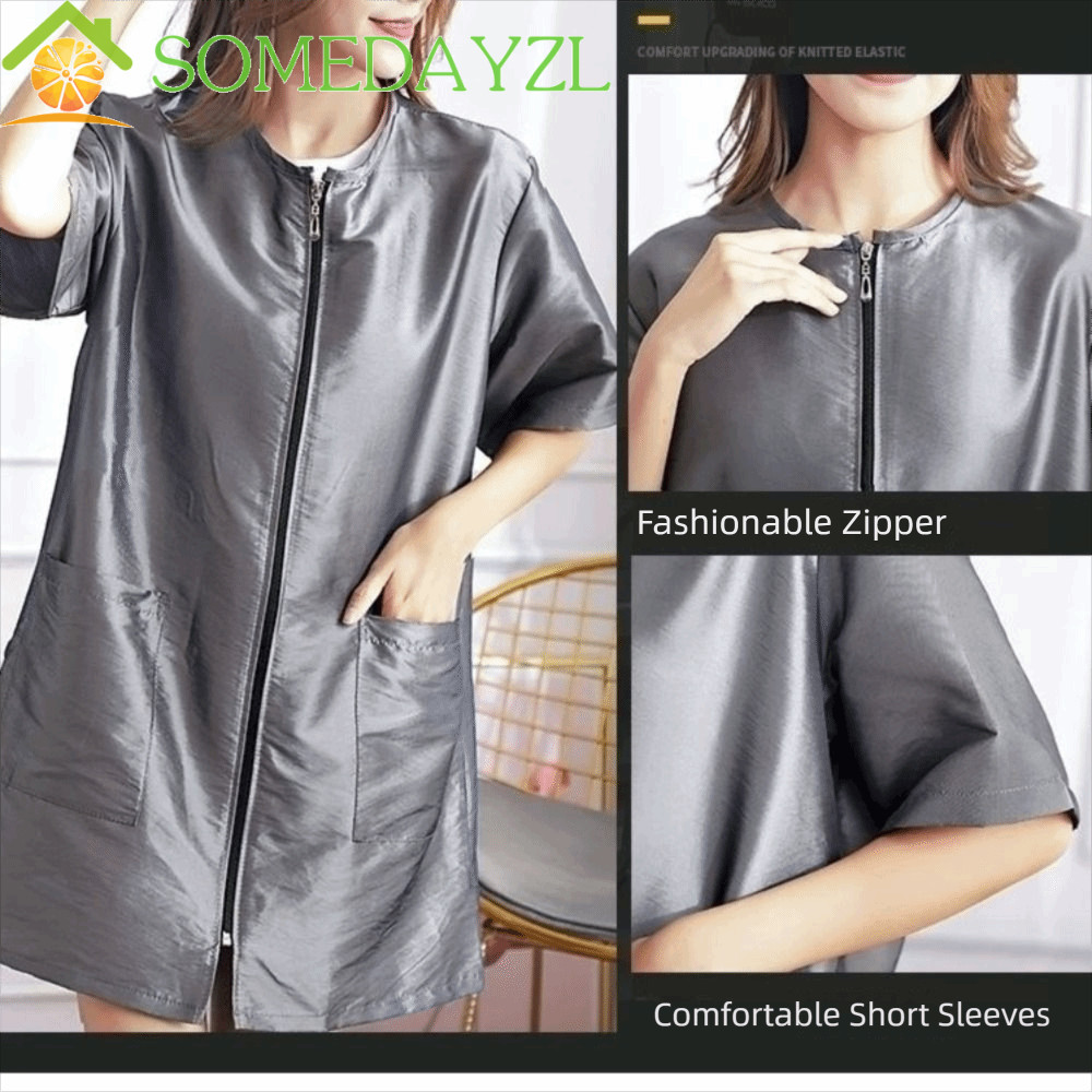 SOMEDAYZL ร้านตัดผมเสื้อผ้าทํางาน,โพลีเอสเตอร์สั้น/แขนยาวร้านทําผมเครื่องแบบ,ขนาดใหญ่ซิปง่ายระบายอากาศไม่ติดช่างทําผมเสื้อคลุมร้านเสริมสวย