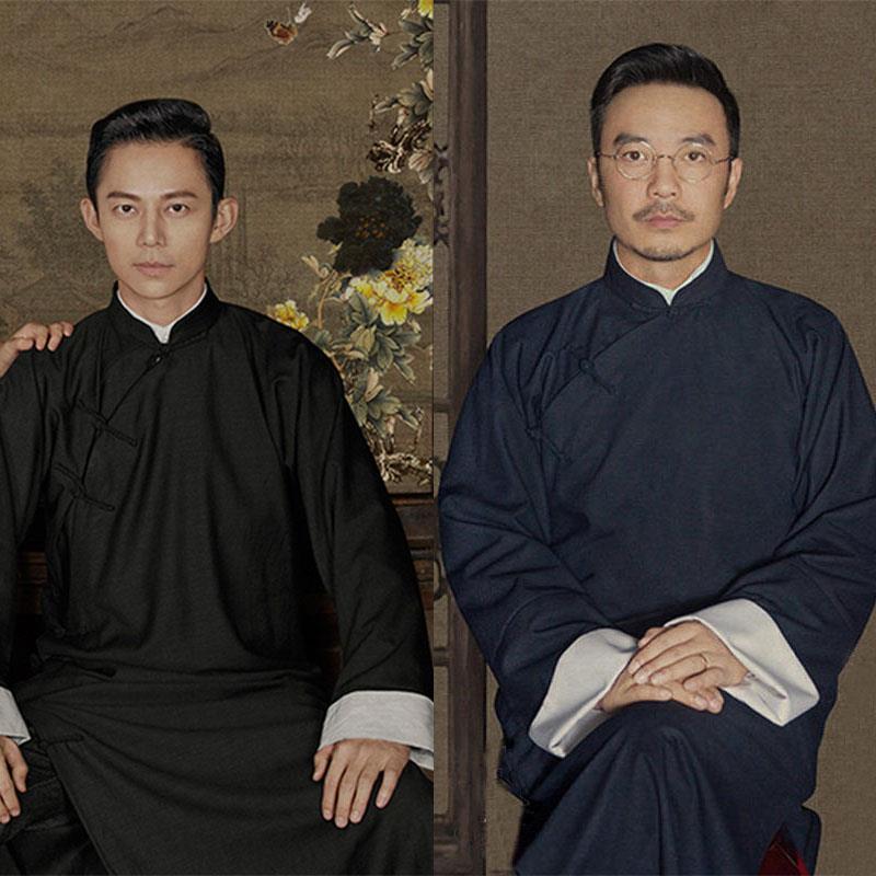 กลางความยาวเสื้อสาธารณรัฐจีนชายเสื้อ Robe Coat จีน Crosstalk ชุด Tang ชุดสไตล์จีนงานแต่งงานเจ้าบ่าวชุด 7.8