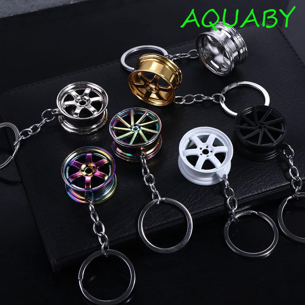 AQUABY ที่ใส่กุญแจขอบยาง, โลหะผสม INS พวงกุญแจรถ, พวงกุญแจบุคลิกภาพ Mini Wheel Hub Bag Charms