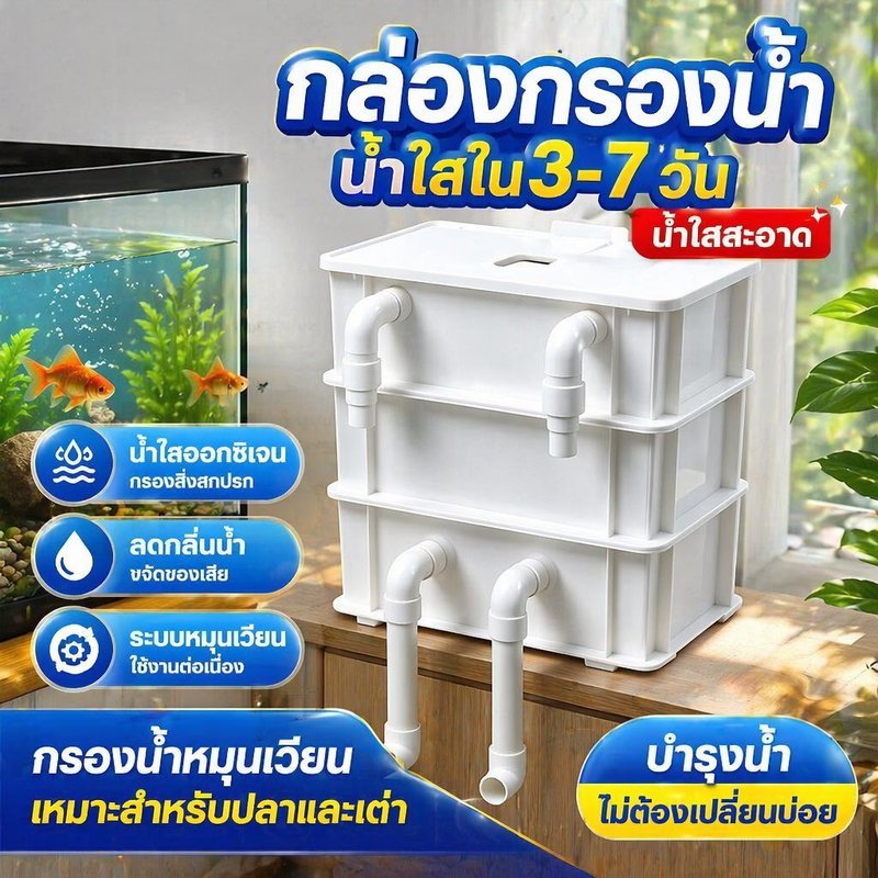 กล่องกรองน้ำตู้ปลาแขวนข้าง ตู้เล็ก 2 3 ชั้น กรองชีวภาพ เงียบ ใช้กับปั๊มไม่เกิน 20 วัตต์