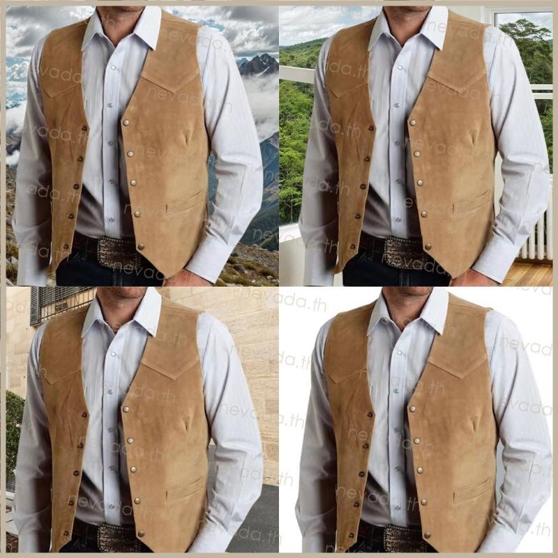 Men's Suedes Vest Cowboy Style Western Waistcoat Casual Slim Fit Suit Vest