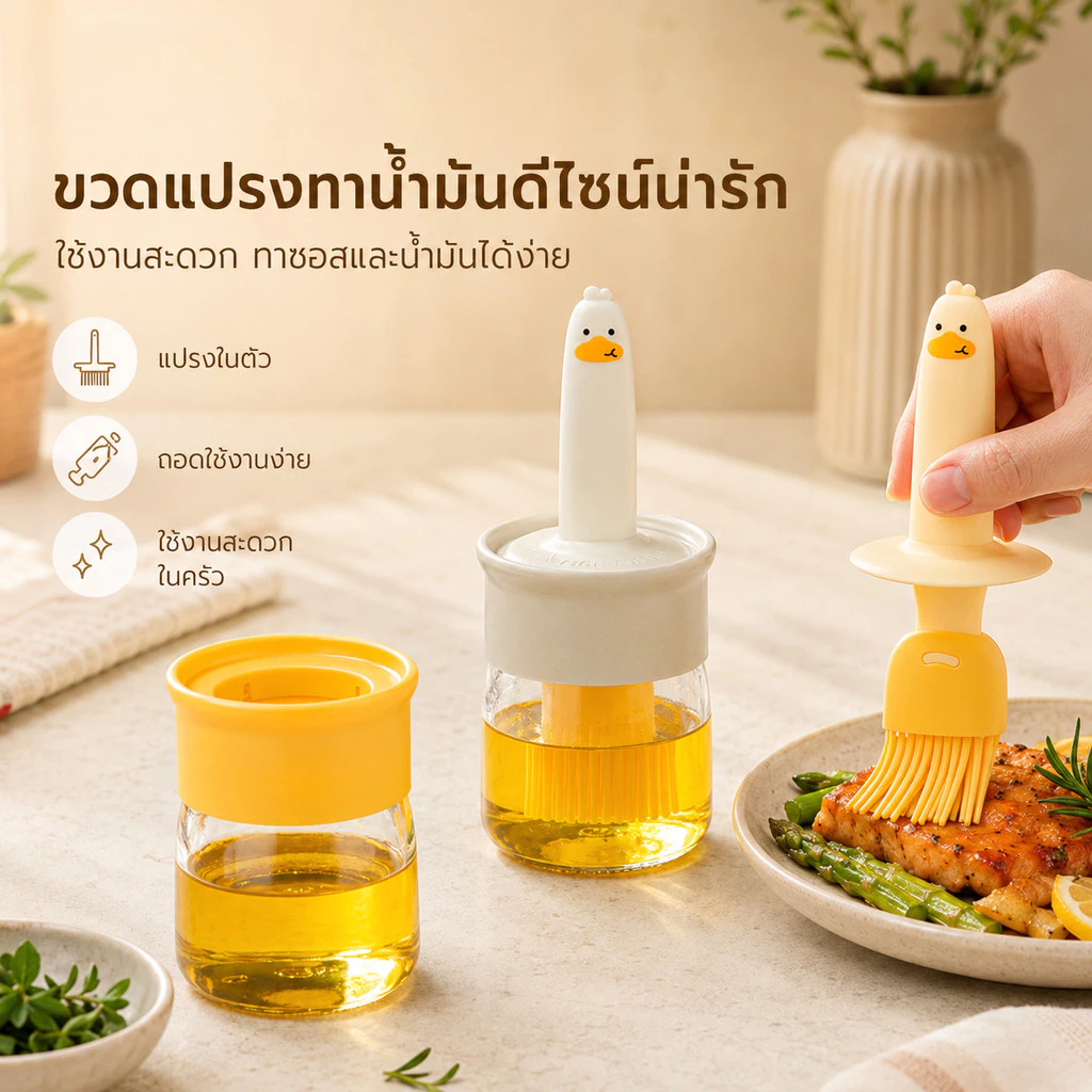 ขวดใส่น้ำมันพร้อมแปรงทาซอส แบบ 2 in 1 อุปกรณ์เครื่องครัว S00067