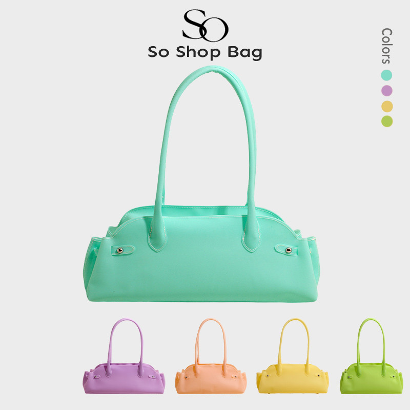 COD ผู้หญิงกระเป๋า สีลูกกวาด กันน้ำ PVC สไตล์เกาหลี ใช้ได้หลากหลายโอกาส tote bag