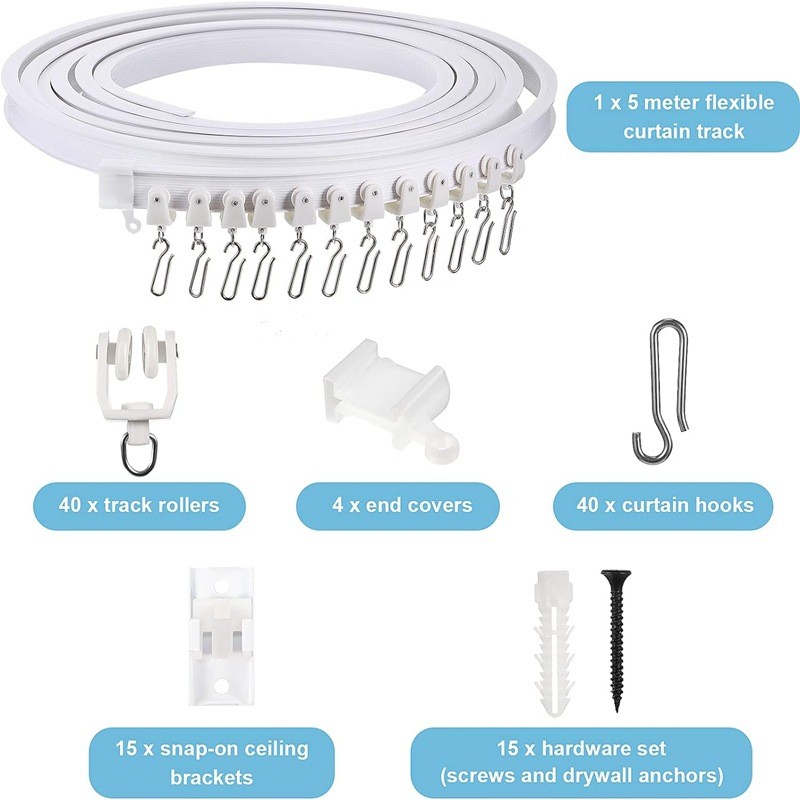 5m PVCโค้งTrack Track Muteสไลด์Track Bendable U-รูปL-Shapedท่องเที่ยวTrackผ้าม่านอุปกรณ์เสริมพลาสติก