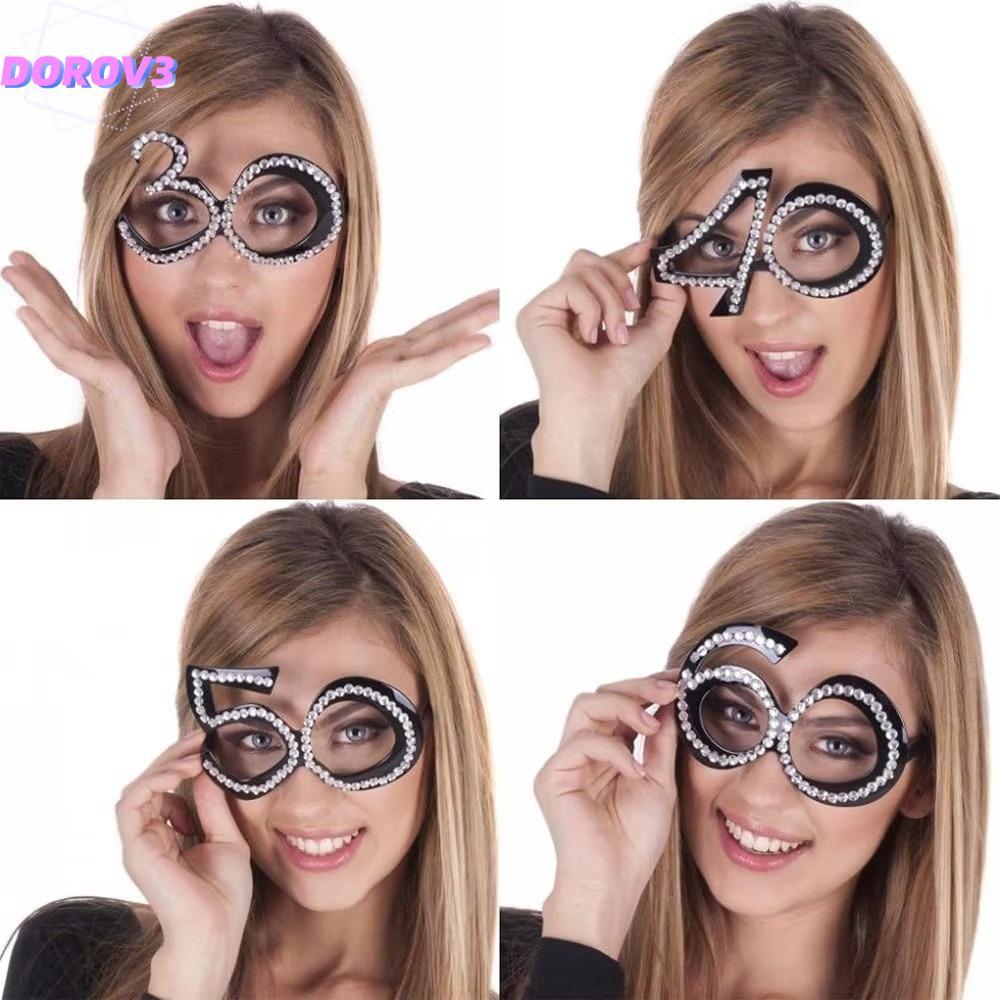 DOROV3 แว่นตา Rhinestone หมายเลขวันเกิด, Rhinestone Number Design Party แว่นตากันแดด,ฉลองตกแต่งตลก 1