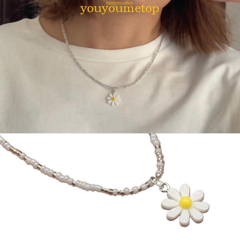 YOUYO สร้อยคอลูกปัดดอกทานตะวันสีสันสดใส Bohemian Daisy Flower Necklace Handmade Bohemian Bead Neckla