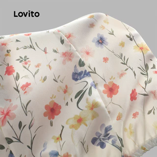 (New Arrival) Lovito เสื้อลายโบฮีเมียน แต่งขอบผักกาดหอม กระดุม สไตล์ฤดูใบไม้ผลิ/ฤดูร้อนสําหรับผู้หญิง วันหยุด เกาหลี อินเทรนด์ TKB200TD242