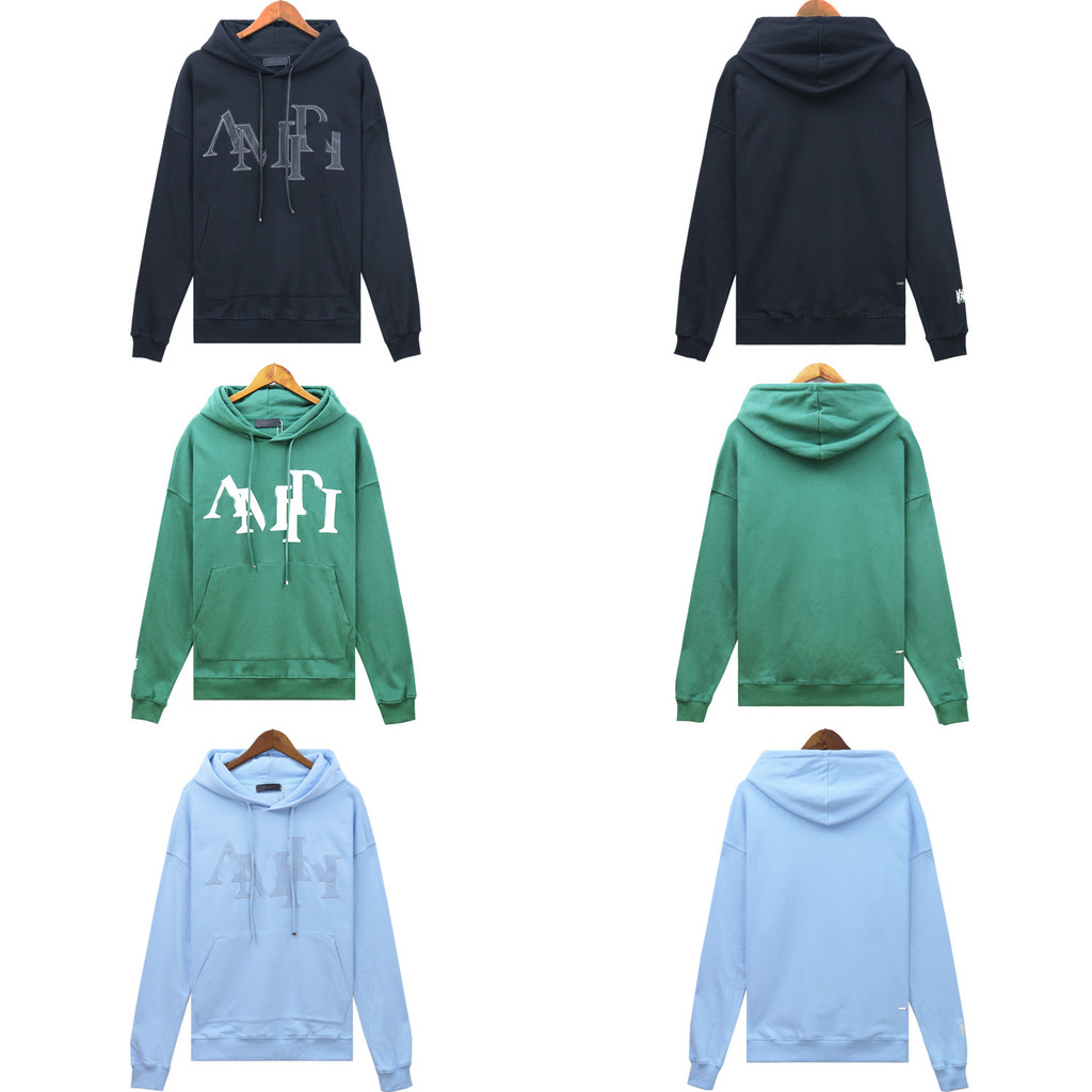เสื้อสเวตเตอร์ปักตัวอักษร amiri Heavy American Hoodie ฤดูใบไม้ร่วงฤดูหนาวหลวมแขนยาว Casual Men สไตล์