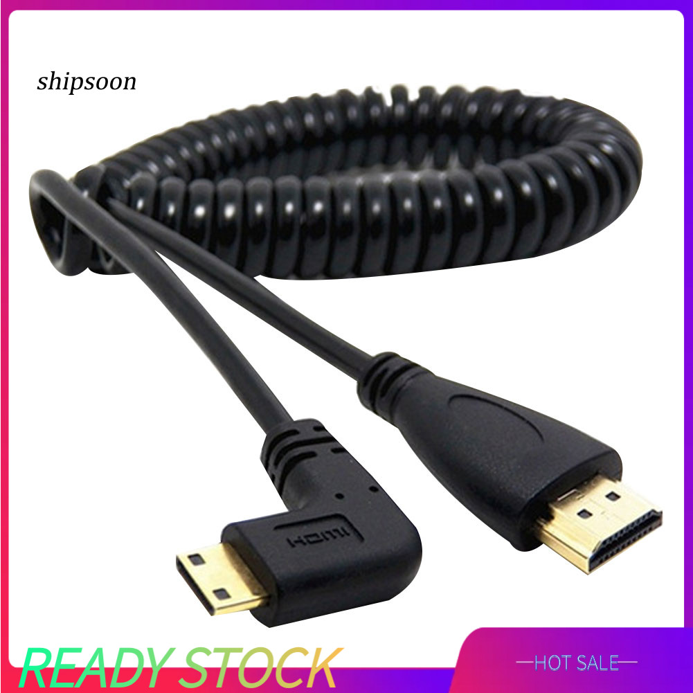 SN Mini HDMI เข้ากันได้กับ HDMI ชาย 90 องศามุมขวาอะแดปเตอร์สายสปริงสําหรับ SLR PC