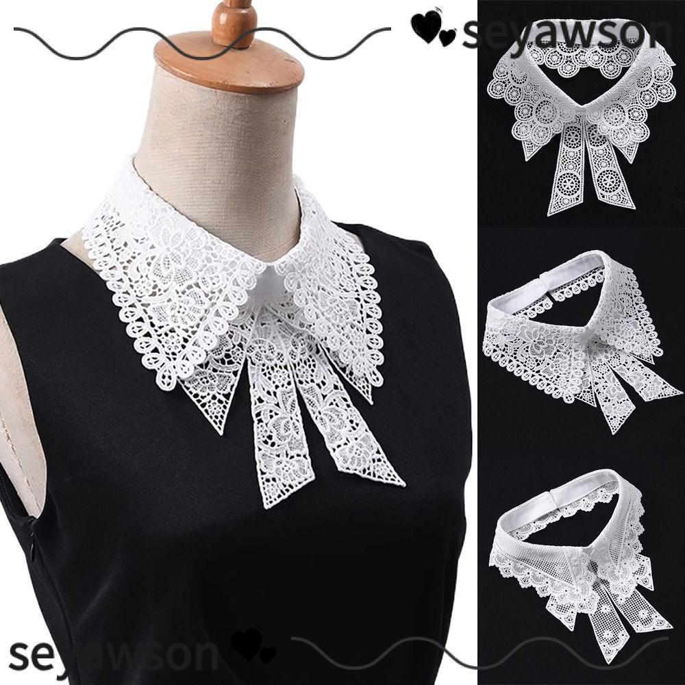 เซยาเวนสัน ปลอกคอปลอม,สีดําสีขาวที่ถอดออกได้ปลอมปก,ลูกไม้ดอกไม้เสื้อผ้าตัดผู้หญิงสาว