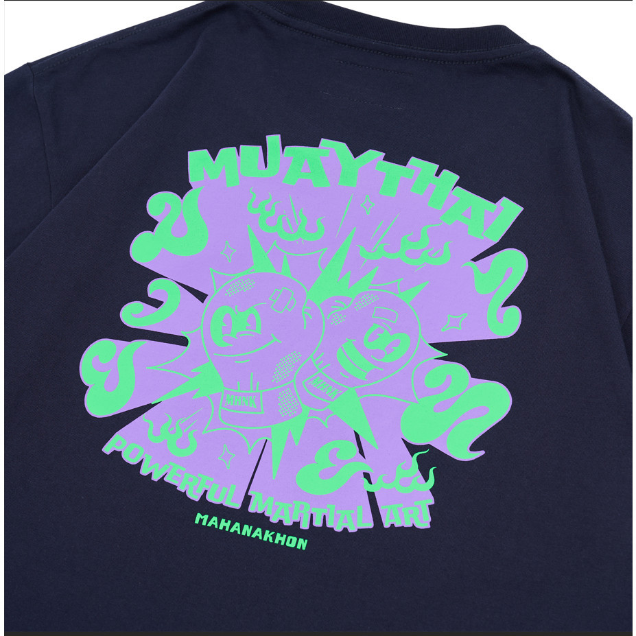 เสื้อยืดสไตล์ใหม่ MHNK EX.MUAY THAI ICONIC T-SHIRT OVER SIZE NAVY ผ้าฝ้ายแท้ S-5XL