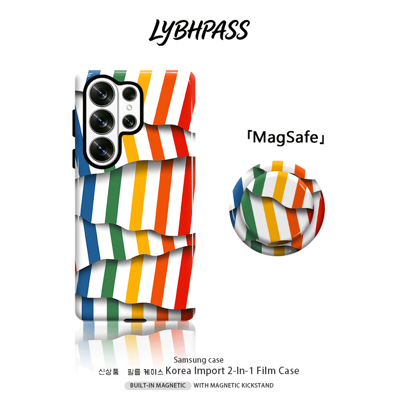 เคสซัมซุง+มีขาตั้งแม่เหล็ก แม่เหล็ก MagSafe สีรุ้ง ริ้วคลื่น ขอบ2ชั้น เคส Samsung galaxy s20 fe s21 