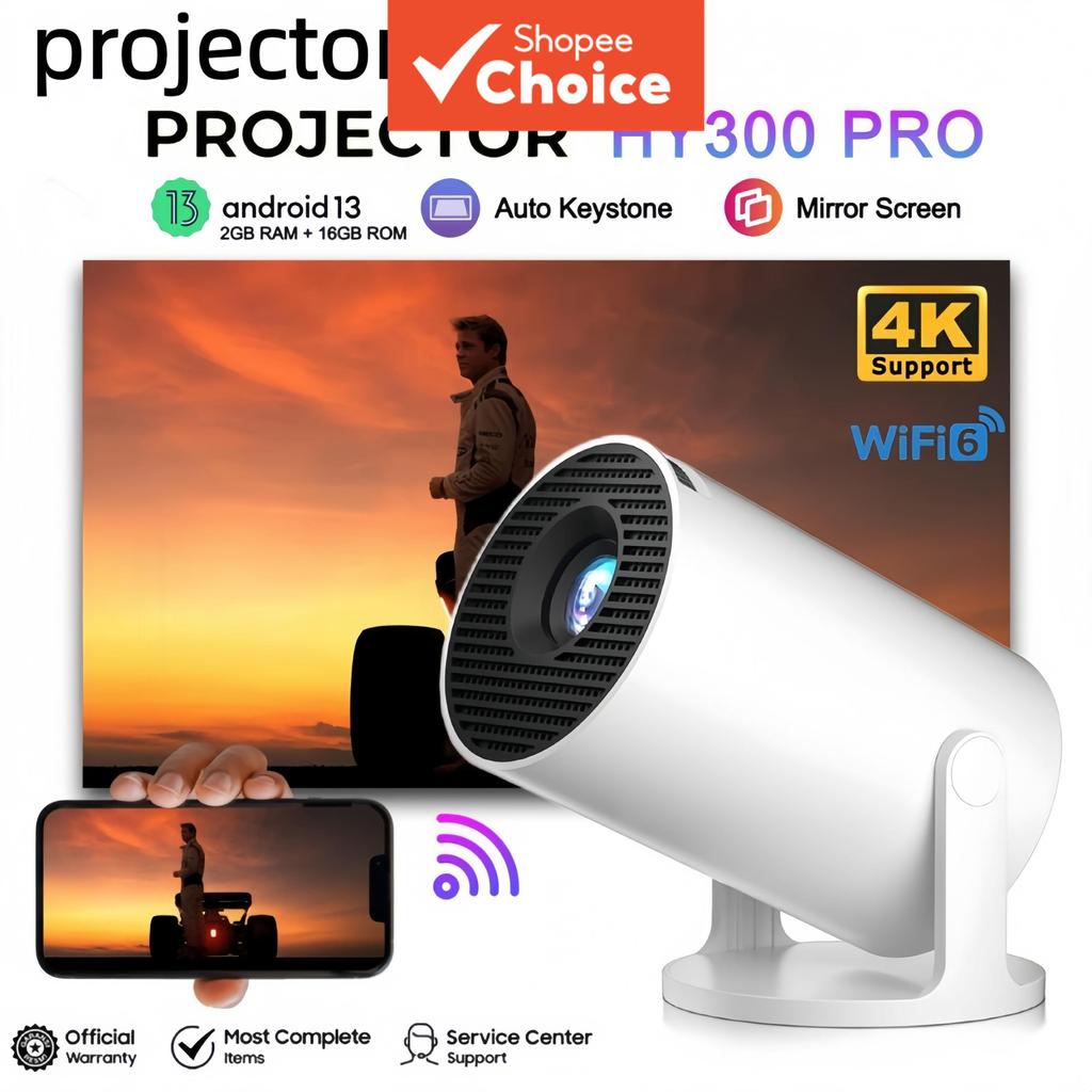 โปรเจคเตอร์ HY300 PRO+ Mini 4K ระบบปฏิบัติการ Android 11 ของขวัญวันพ่อ เชื่อมต่อไวไฟ 2.4G/5G รองรับ 
