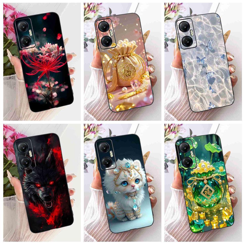 สําหรับ Infinix Hot 20 5G X666 กรณี Retro ดอกไม้หมาป่าซิลิคอน Soft TPU ฝาครอบสีดําสําหรับ Infinix Ho