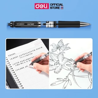 ปากกาเจล Deli แบบกด 0.5 มม. หมึกดำ แดง น้ำเงิน เขียนลื่น เส้นคม สีชัด ไม่เลอะมือ Gel Pen