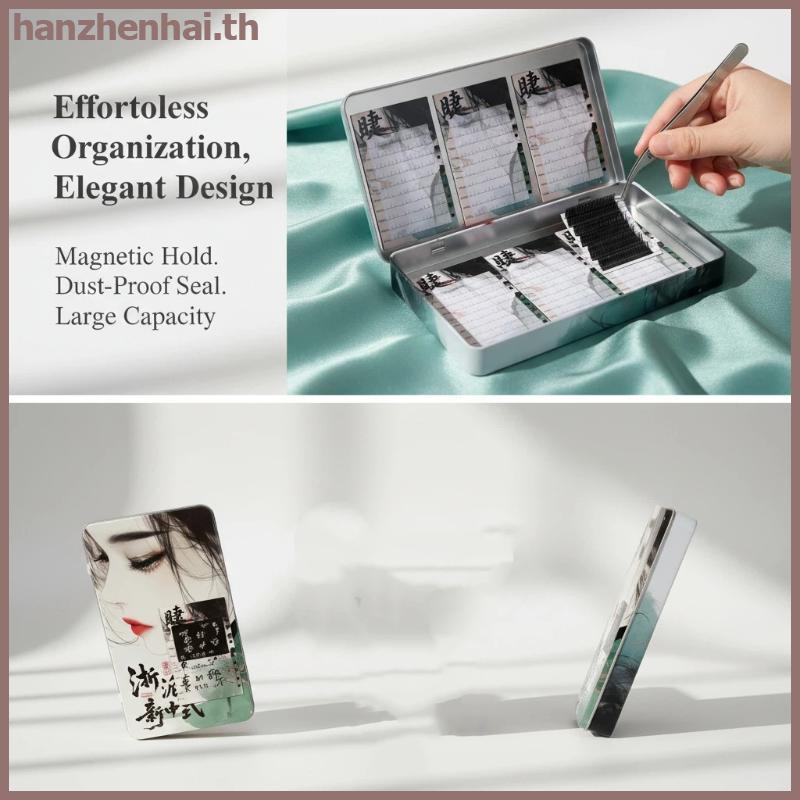 HANHAI 7 ชิ้นสไตล์จีนแม่เหล็ก False Lash Storage Case ทนทาน Eyelash Organizer เหมาะกับ 6-15 มิลลิเมตร Lashes เช่นของขวัญ TH