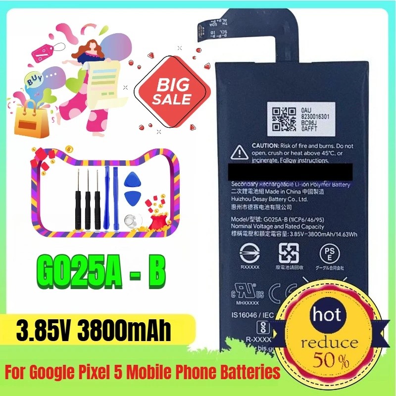 3800mAh เหมาะสําหรับ Google Pixel 5 X Pixel 5 G025A - B แบตเตอรี่โทรศัพท์มือถือ