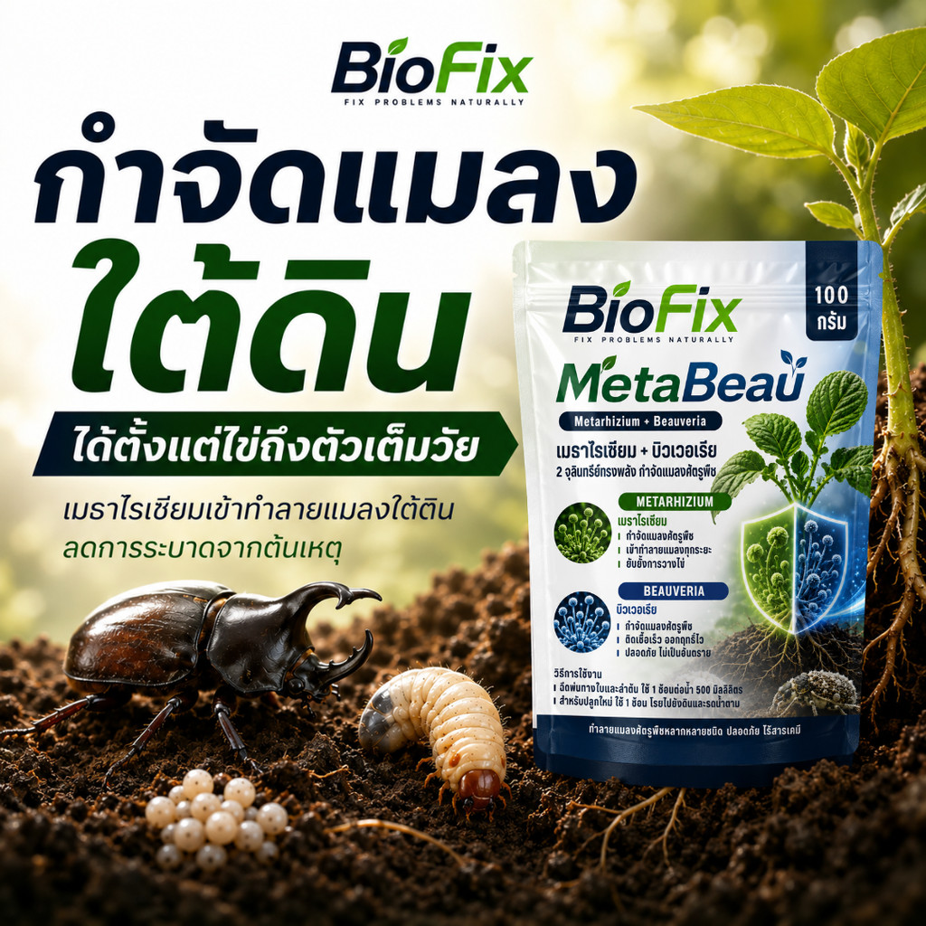BioFix MetaBeau เมธาไรเซียม + บิวเวอเรีย กำจัดเพลี้ย ด้วง หนอน เชื้อรากำจัดแมลงศัตรูพืช 100 กรัม