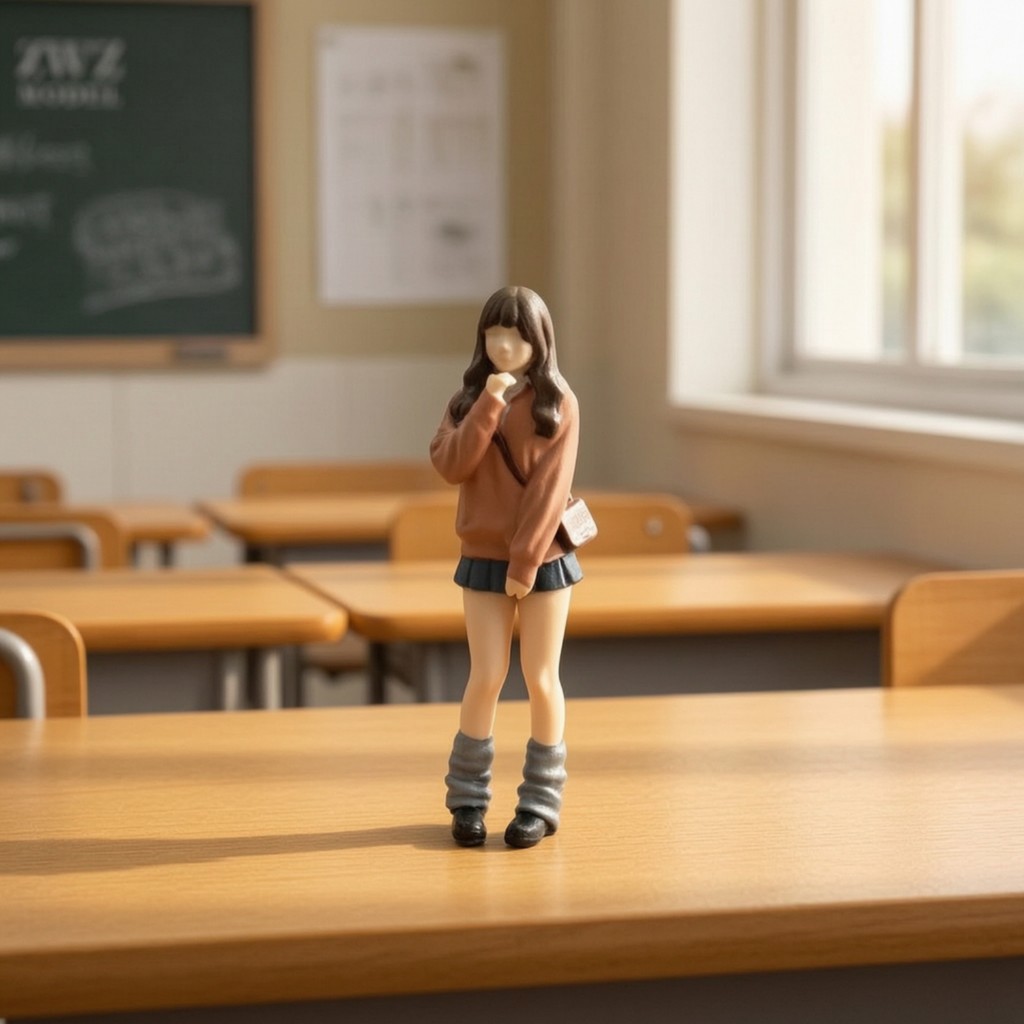 School Girl Miniature Hand-Painted 3D พิมพ์หุ่นสําหรับงานอดิเรก, Diorama, ฉากโมเดล