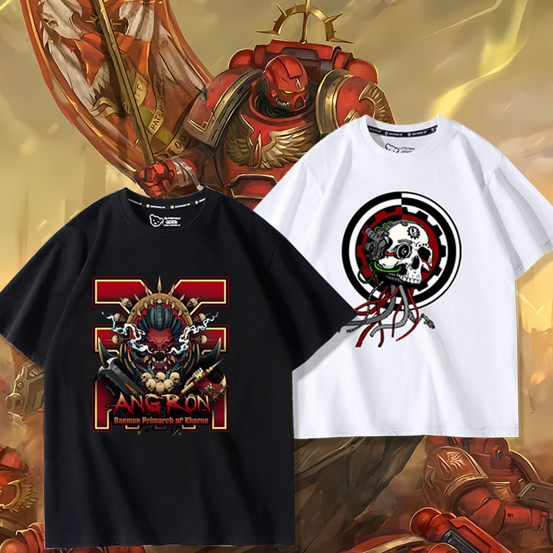 Warhammer 40K เสื้อยืดแขนสั้นสีดํา Star Warrior Genetic Original พิมพ์แฟชั่นหลวมเสื้อยืด