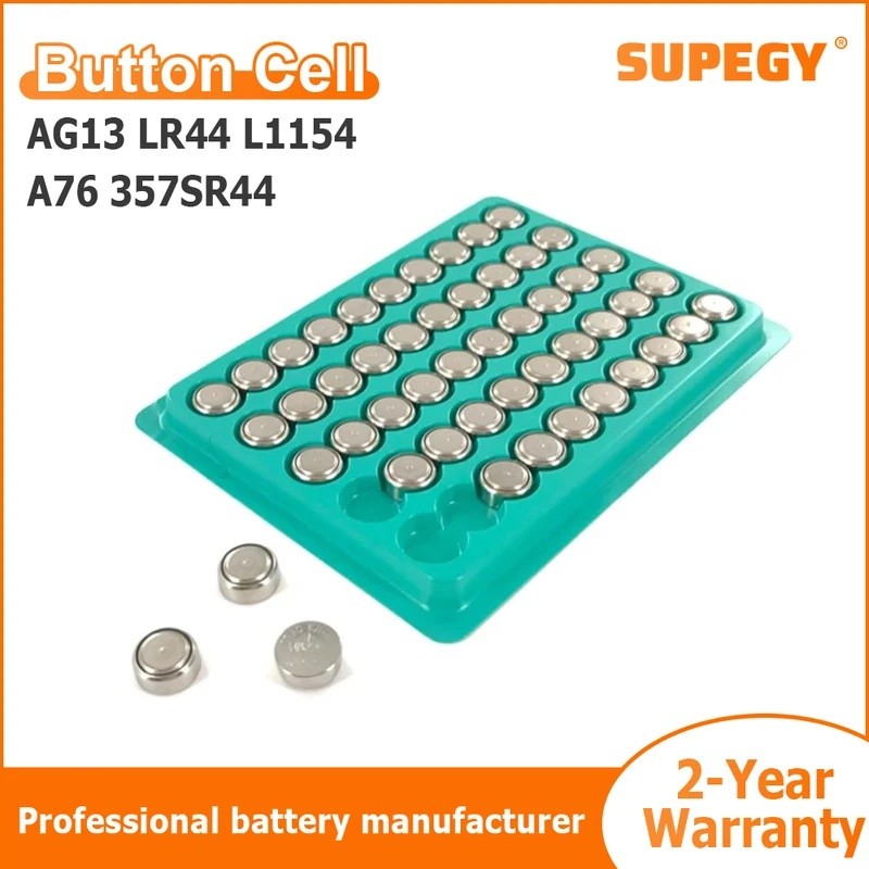 อัลคาไลน์ปุ่มเซลล์ 1.55V 50pcs AG13 LR44 L1154 RW82 RW42 SR1154 SP76 A76 357A LR44 SR44Cell เหรียญแบ