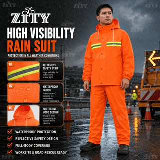 ZITY ชุดกันฝนเซฟตี้แถบสะท้อนแสง เสื้อ+กางเกง กันน้ำ สำหรับงานก่อสร้าง ซ่อมถนน กู้ภัย