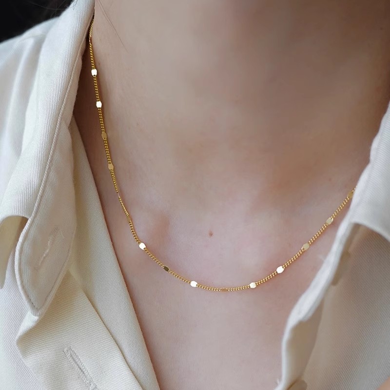 ขายร้อน S925 สร้อยคอเงิน 18K Gold Simple High-End จี้ Niche ออกแบบ ins เสื้อกันหนาว MY4D