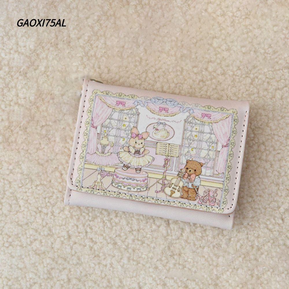 GAOXI75AL Money Bag, Multi Slot PU Short Wallet, Cute Bear and Rabbit Portable Coin Purse Woman