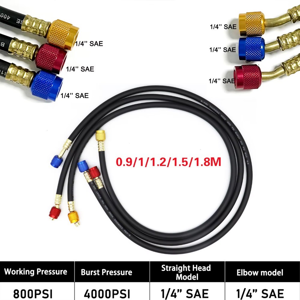HVAC สารทําความเย็นชาร์จท่อ 800PSI การทํางานความดัน 4000PSI Burst ความดัน 1/4 SAE ด้ายเครื่องปรับอาก