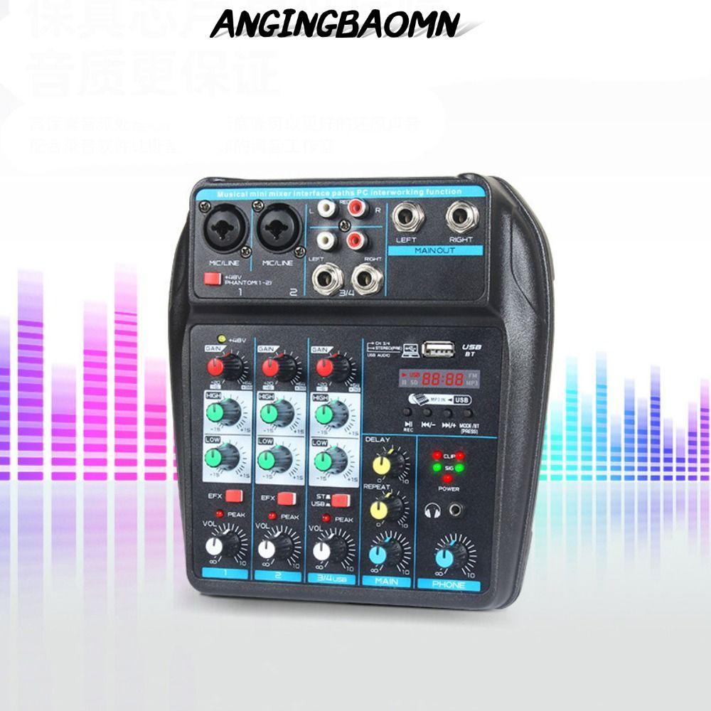 ANGINGBAOMN DJ Console Mixer, 4 Channel พร้อม 48V Phantom Power Audio Mixer, Monitor Karaoke System 