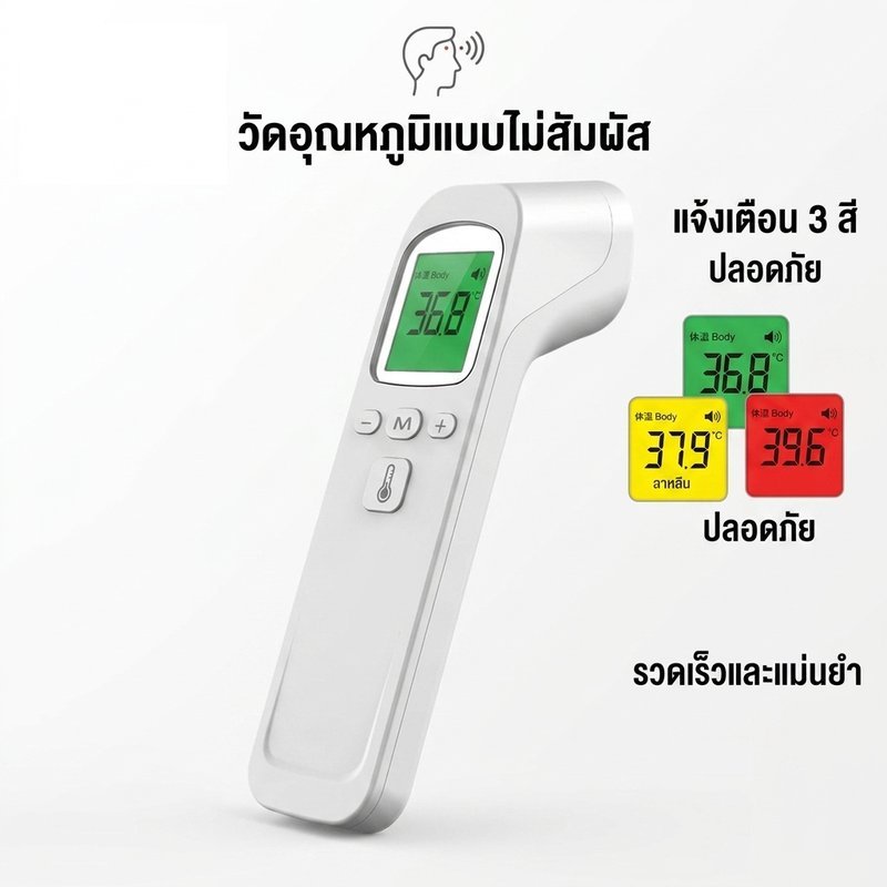 เครื่องวัดอุณหภูมิหน้าผากอินฟราเรดแบบไม่สัมผัสได้อย่างรวดเร็วแม่นยําจอแอลซีดีแสงไฟสีไข้ปลุกหน่วยความจํา