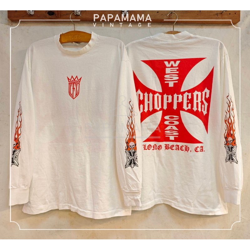 WEST COAST CHOPPERS CFL Long Beach, White long sleeves เสื้อวินเทจ เสื้อฮาเลย์ papamama vintage shirt