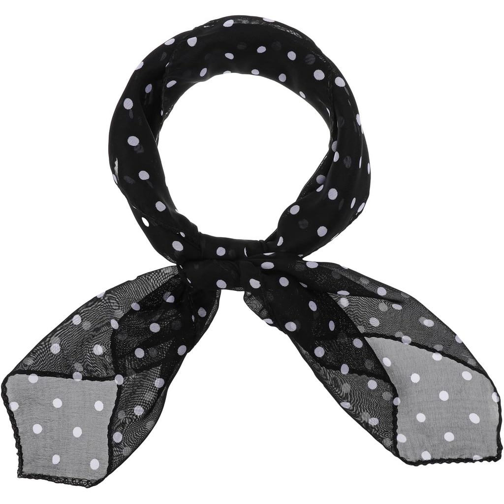 ผ้าพันคอชีฟองผ้าพันคอคอเหลี่ยม Polka Dot Bandana ผ้าเช็ดหน้าสแควร์ 1950s Vintage Bow Head ผ้าพันคอผ้