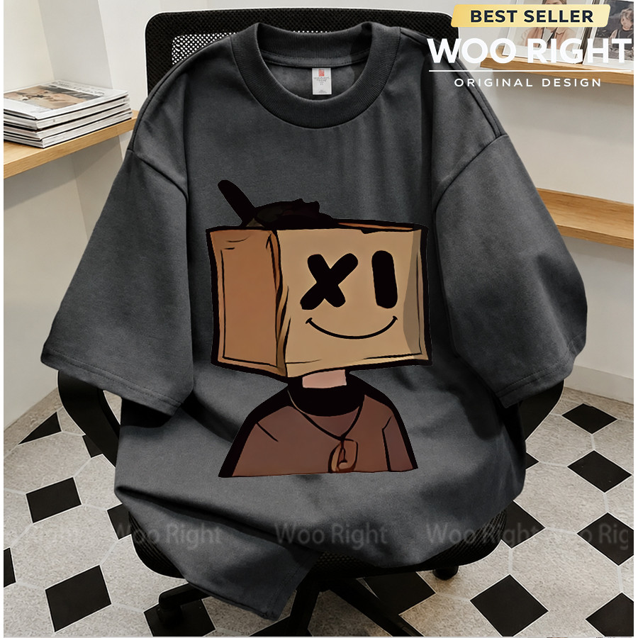 COD WOO Right Boxy Cropped Tเสื้อยืดดำ ลายการ์ตูนกล่องซีวาดมือที่อก สไตล์ลำลองวัยรุ่นแขนสั้นน่ารัก