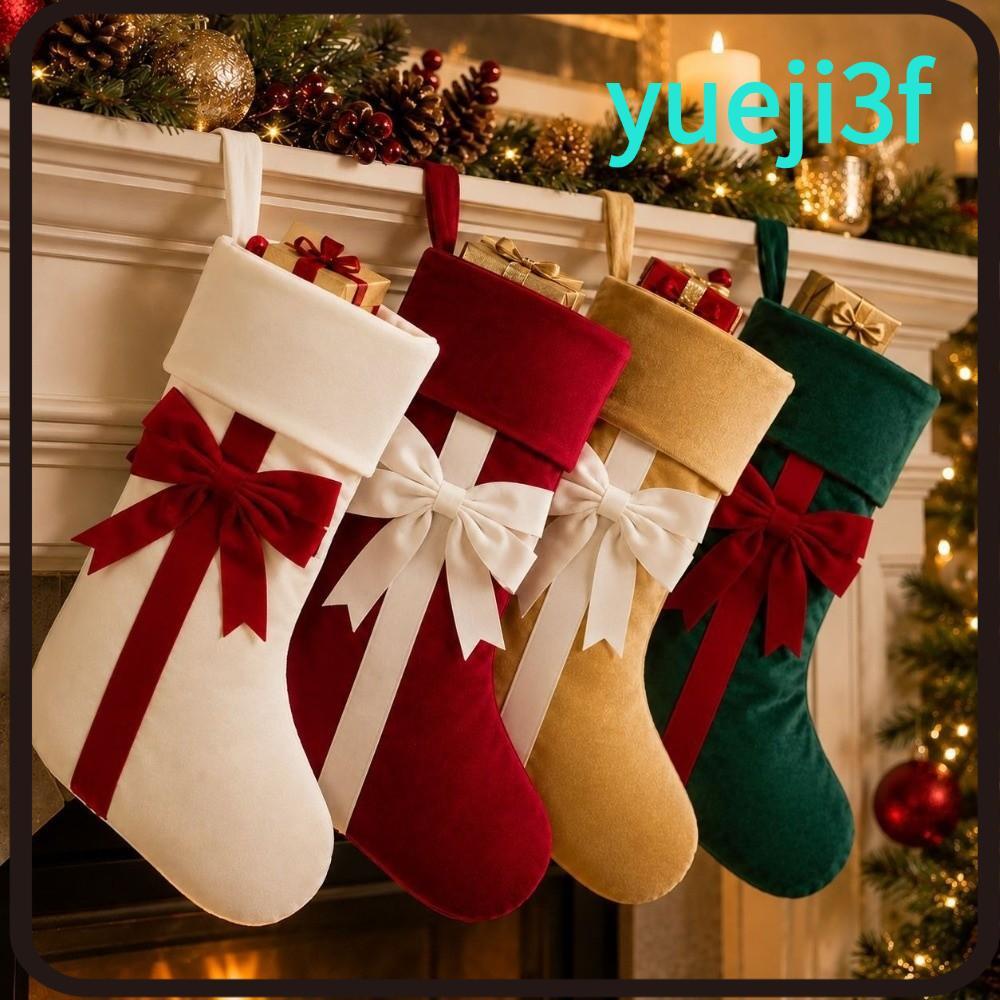 YUEJI กํามะหยี่ Bow Tie Christmas Stocking, พับข้อมือ Holiday Party Christmas Stocking กระเป๋าคริสต์
