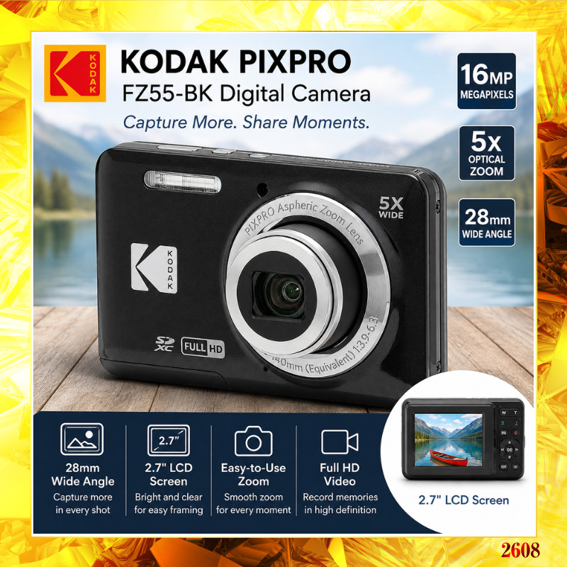 [KODAK] PIXPRO FZ55-BK Digital Camera 16MP 5x Optical Zoom 28mm Wide Angle Black