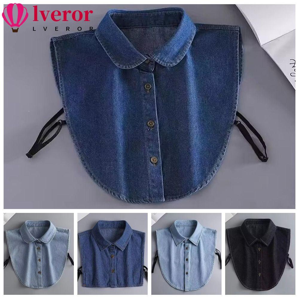 ลเวอร์ ผู้หญิงปกปลอม,ผ้าฝ้ายปรับสายรัดผ้ายีนส์ปกปลอม,สีฟ้าเสื้อผ้าอุปกรณ์เสริมปุ่มปกปกปกที่ถอดออกได้ผู้หญิง