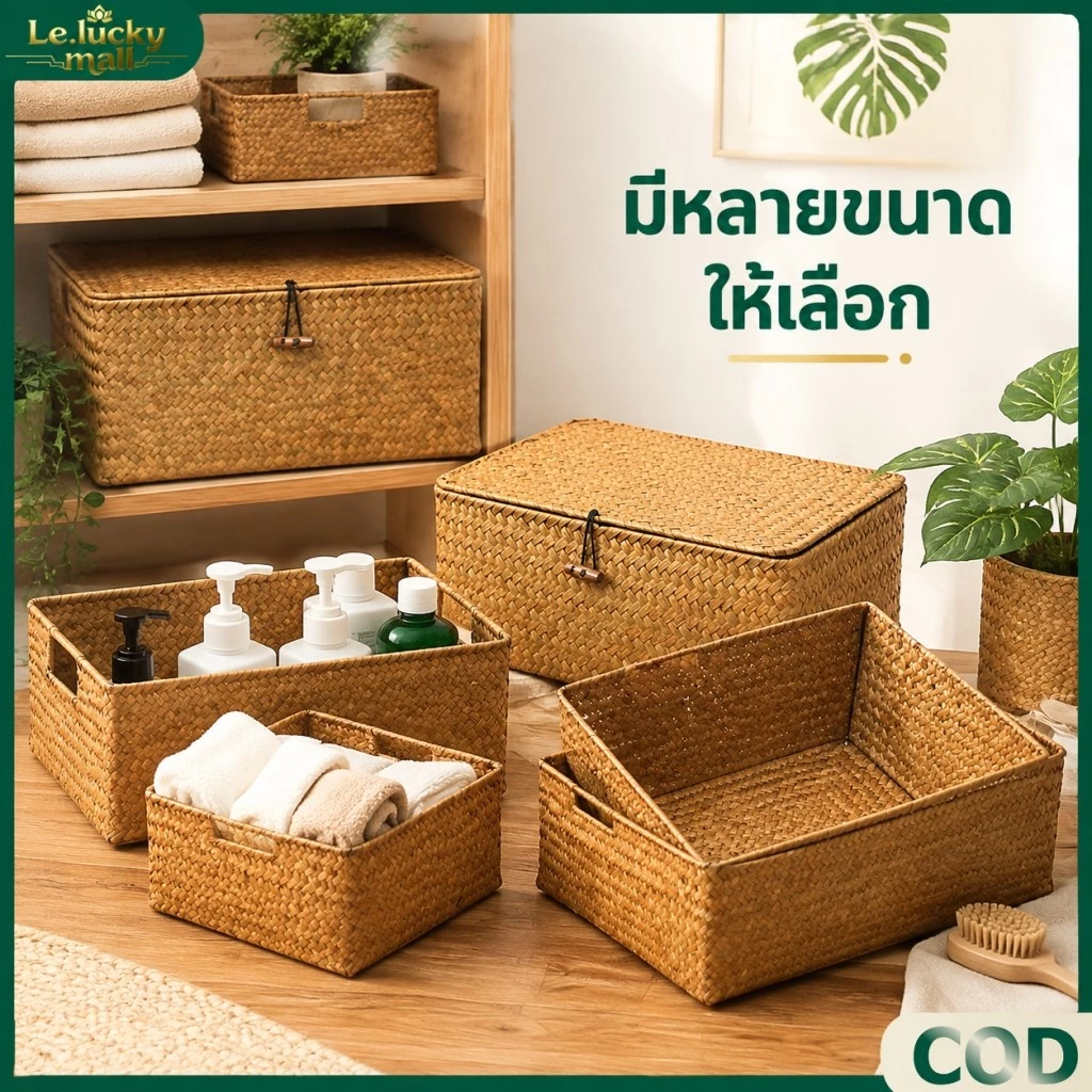 ตะกร้ากระจูดสาน มีหูจับ ทรงสี่เหลี่ยมผืนผ้า ตะกร้าเก็บของ มีหลายขนาดให้เลือก ตะกร้าหวายสาน กล่องใส่เครื่องสำอางค์