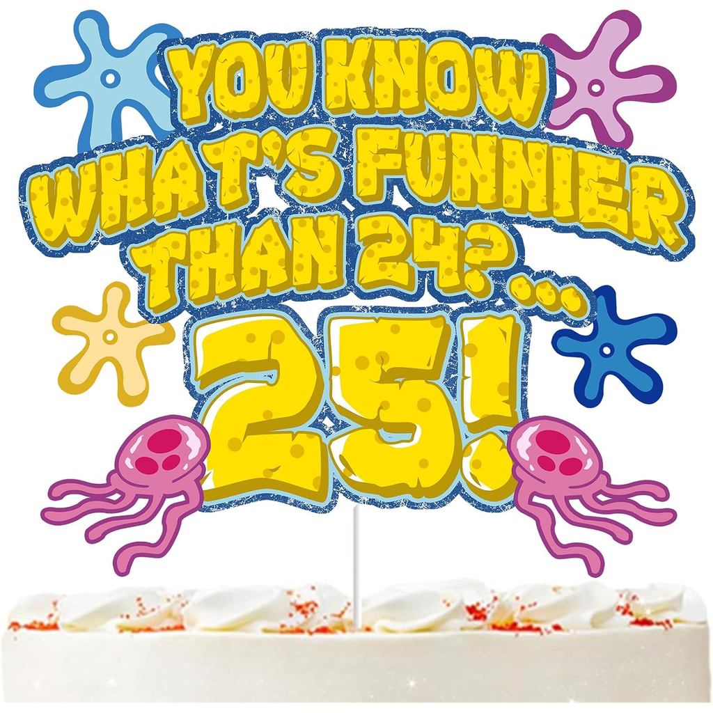Whats Funnier Than 24 25 เค้ก Topper, ฟองน้ําสีเหลือง 25th Birthday Cake Decor, Single Sided Glitter