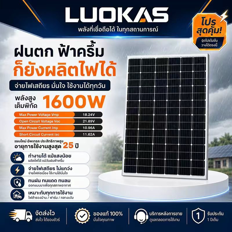 ✨ 0 ค่าไฟฟ้า ✨แผงโซล่าเซลล์ 18V/400W 700W 1200W 2200W พร้อมสาย Solar Cell โซล่าเซลล์ Solar Panel กัน