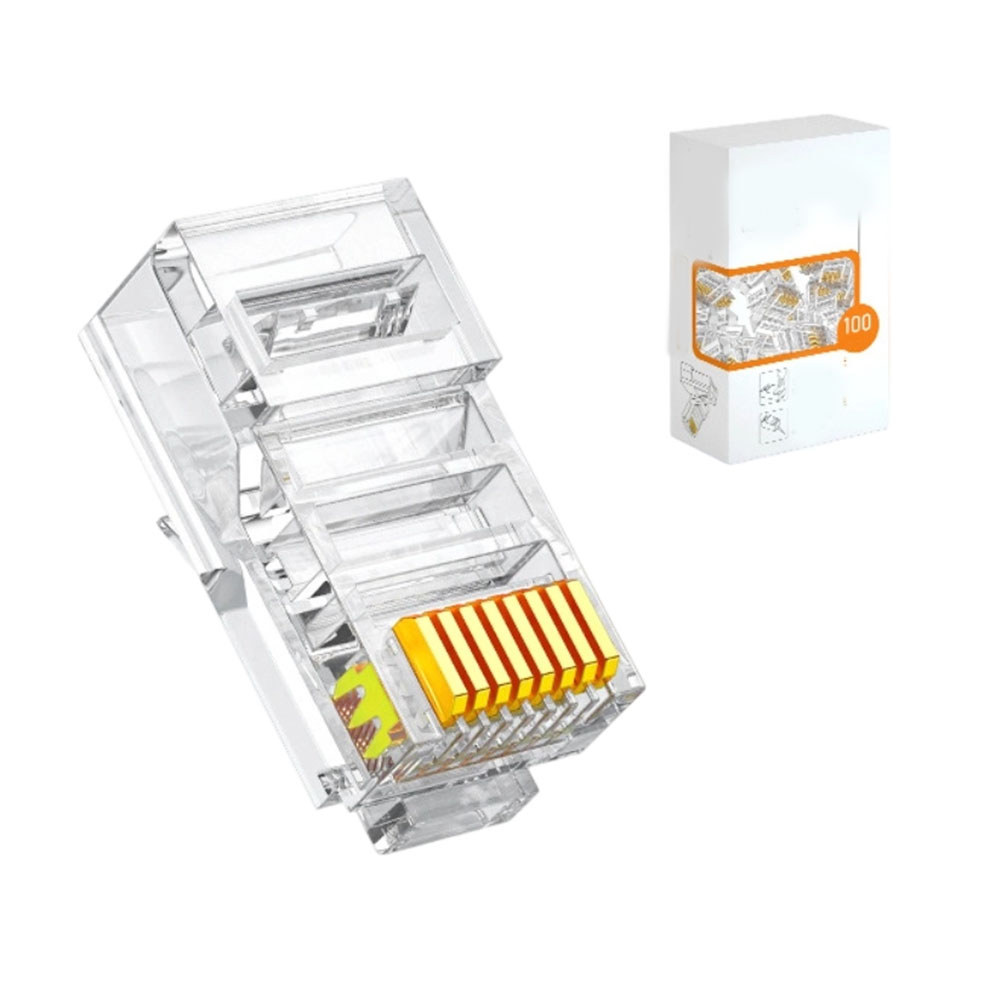 Cat6 Pass Through Connector สามจุด Staggered 23-24 AWG เข้ากันได้กับ