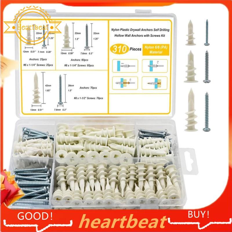 3 ขนาด Self Punching Drywall Anchors, 310PCS Nylon Plastic Wall Anchors และสกรูสําหรับ Drywall, ไม่ม