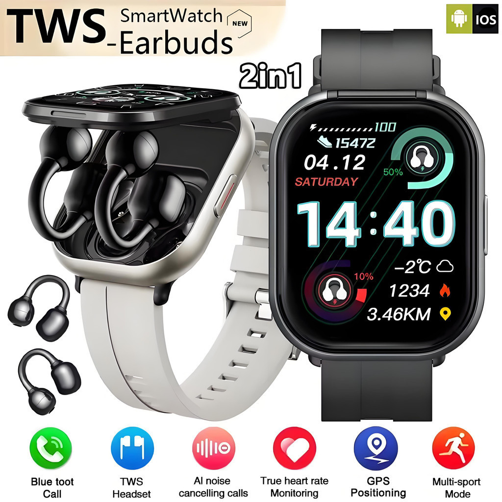 ใหม่ TWS 2 in 1 สมาร์ทวอท์ชพร้อมหูฟังกีฬานาฬิกาชุดหูฟังบลูทูธ Call นาฬิกาผู้ชาย Health Monitor ผู้หญิง Smartwatch หูฟัง