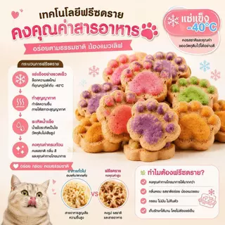 ขนมแมวเนื้อไก่ฟรีซดราย อาหารว่างแมว โปรตีนสูง ไขมันต่ำ ย่อยง่าย เหมาะสำหรับแมวทุกวัย