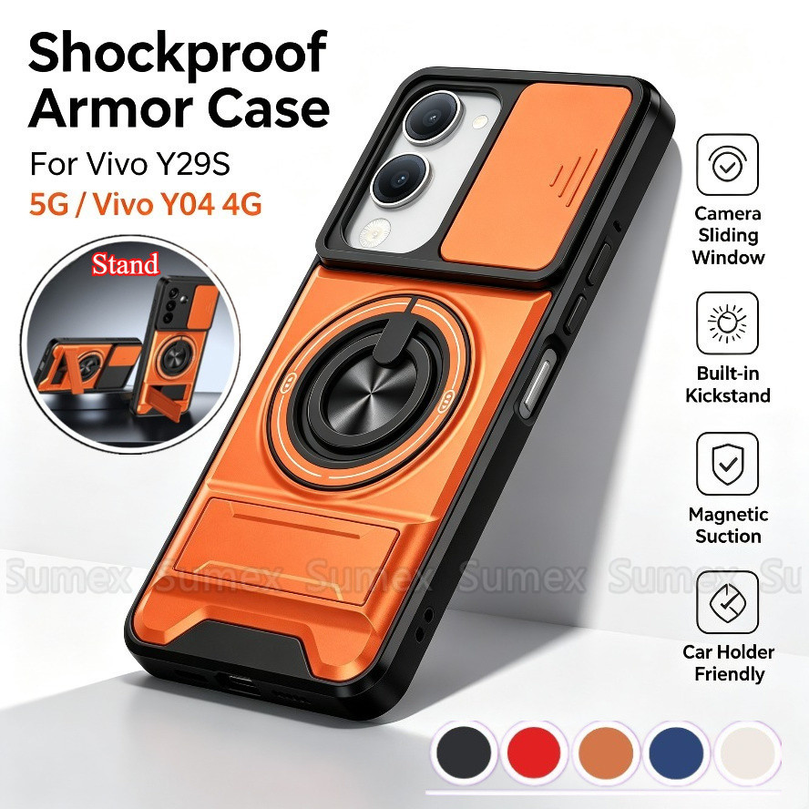 ขาตั้งสําหรับ Vivo Y04 Y04S 4G Y29S Y29T 5G แหวนแม่เหล็กเคสโทรศัพท์สไลด์เกราะกล้องกันกระแทกปกแข็ง Vi
