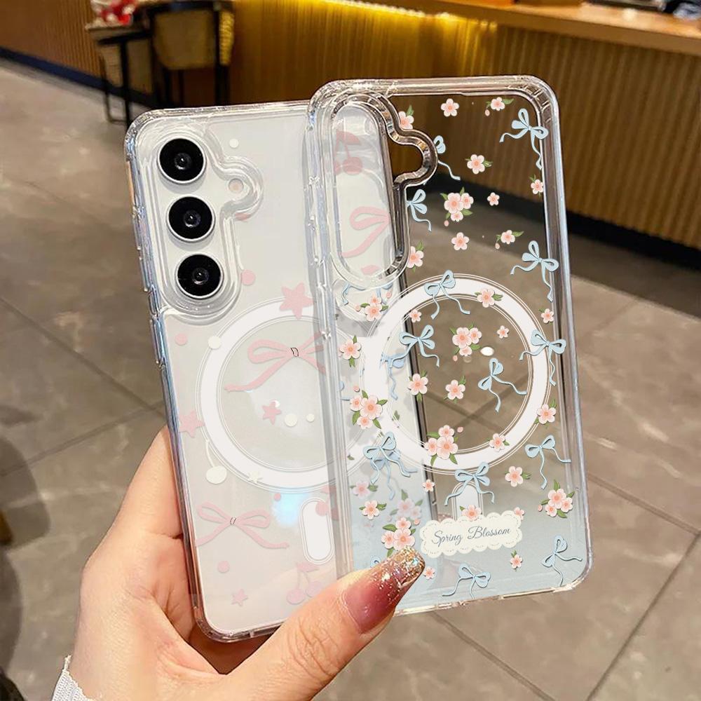 Bowknots Flower Magnetic เคส For Samsung A37 A17 A57 A55 A56 A54 A26 A07 A16 A36 A35 A15 A06 S26 S23 Ultra S25 S24 FE